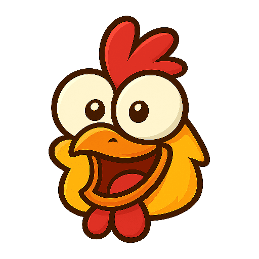 Logo gry Bawk'n'Laugh – śmieszny kurczak z wybałuszonymi oczami